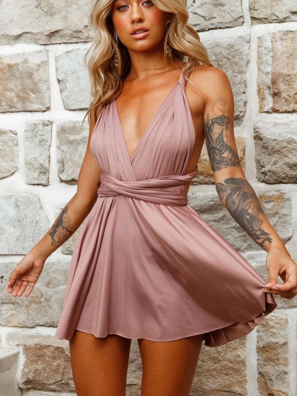 Selfie Leslie Ariana Multiway Mini Dress-Mocha